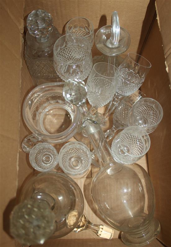 Pair Victorian glass decanters, spirit decanter, water jug, drinking glasses
